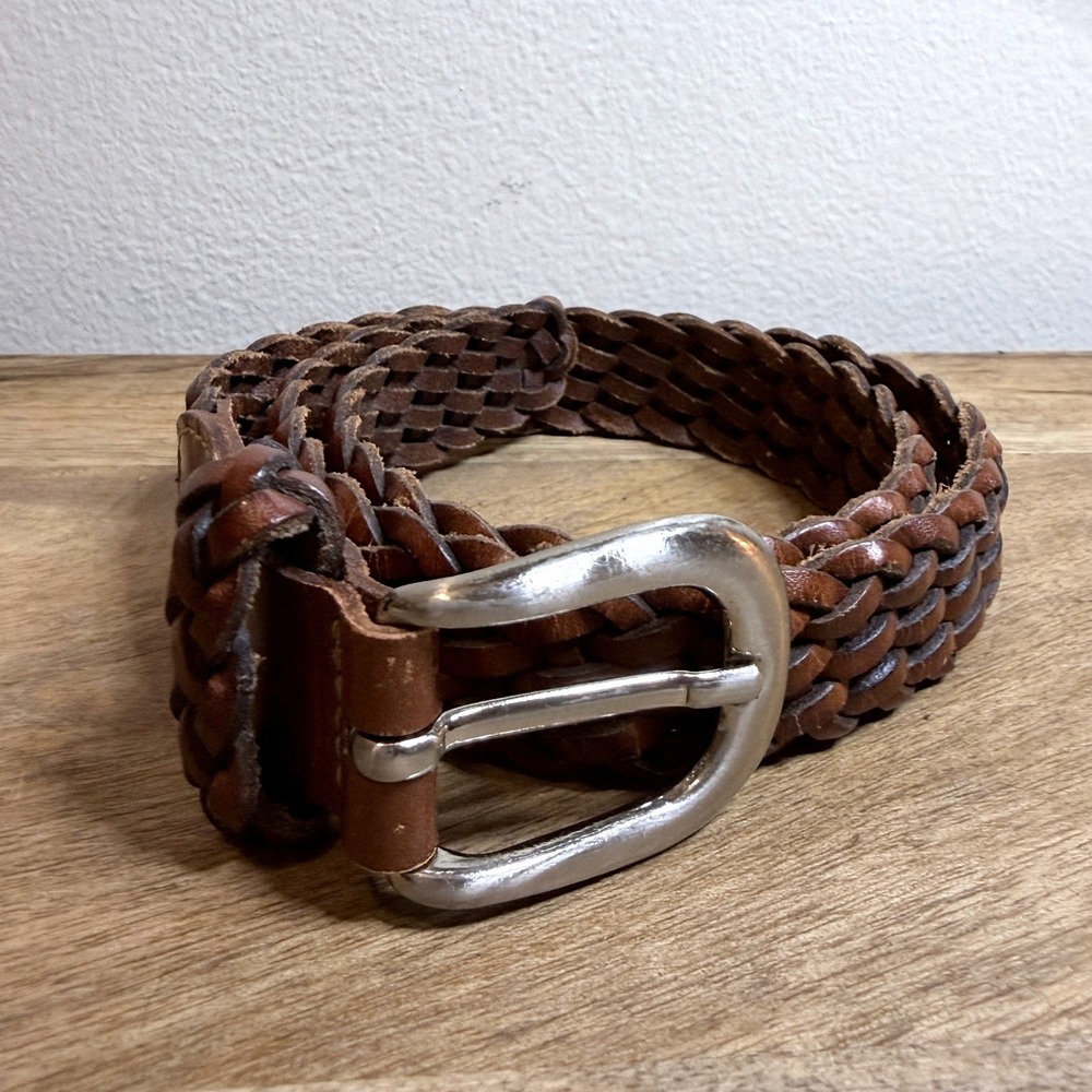 Abercrombie & Fitch Braided Leather Belt Cognac Brown Silver Buckle Womens S